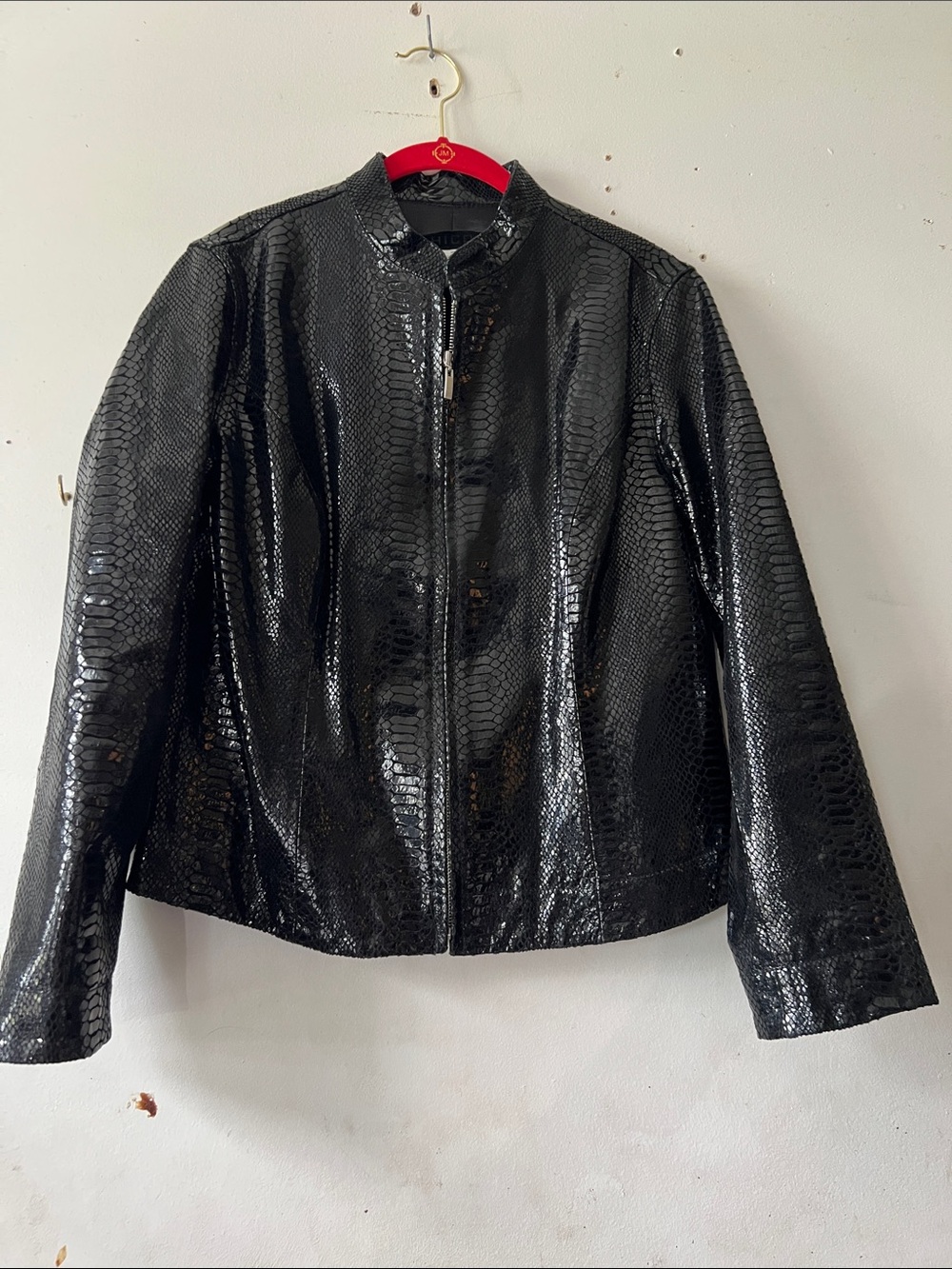 Chico's Black 100% Leather Snakeskin Zip Jacket with lining Size 1
